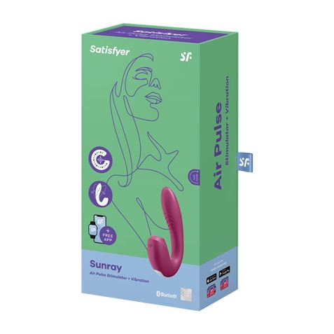SUCCIONADOR Y VIBRADOR PUNTO G SUNRAY BERRY CON APP SATISFYER - 4061504009773-1