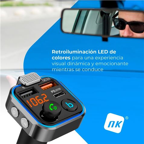 TRANSMISOR FM MANOS LIBRES BLUETOOTH 5.0 CON ALTAVOZ - NK-CA32008-2