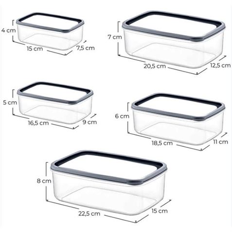 SET 5 TUPPER RECTANGULARES ROSA 330-530-850-1300-2100ML - 04132-1