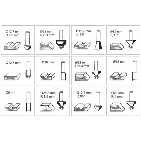 REACONDICIONADO JUEGO 12 PCS FRESAS 8MM PARA MADERA MADER - 63440-4