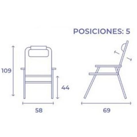 SILLA PLEGABLE 5 POSICIONES 69X58X109 AZUL - 10249M-2