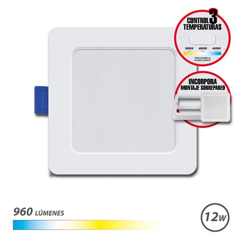 DOWNLIGHT CUADRADO 12W | 960LM SELECTOR 3 TEMPERATURAS + SOBREPARED ELBAT - EB0530