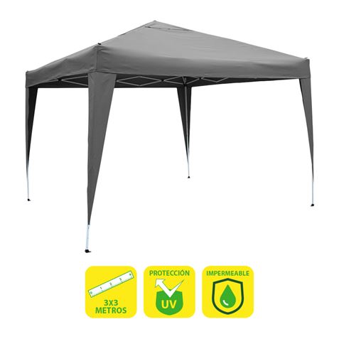CARPA PLEGABLE ACERO 3X3 METROS GRIS SUNGARDEN - SG0016