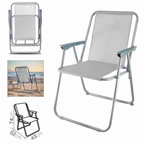 SILLA DE PLAYA PLEGABLE 52X43X74 GRIS CLARO - 11136