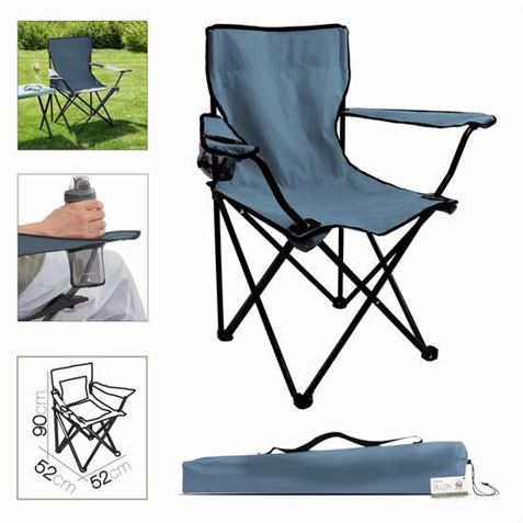 SILLA CAMPING PLEGABLE AZUL MARINO 52X52X90CM - 10049F