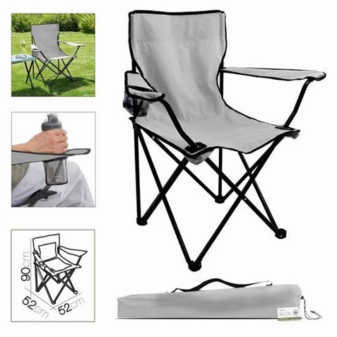 SILLA CAMPING PLEGABLE GRIS CLARO 52X52X90CM - 10045F