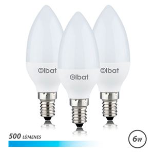 REAC PACK 3 BOMBILLAS LED C37 | 6W | 500LM | E14 | LUZ FRIA | ELBAT - EB0458