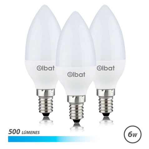 REAC PACK 3 BOMBILLAS LED C37 | 6W | 500LM | E14 | LUZ FRIA | ELBAT - EB0458
