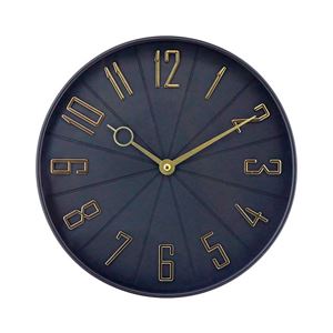 RELOJ DE PARED NEGRO DORADO CON RELIEVE 27CM - 81032
