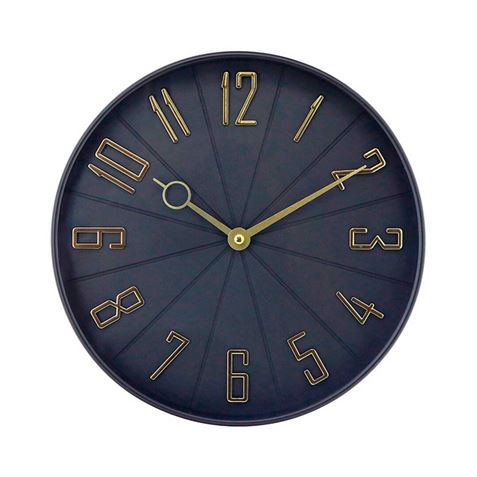 RELOJ DE PARED NEGRO DORADO CON RELIEVE 27CM - 81032