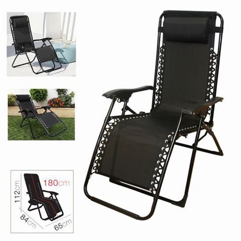 TUMBONA RECLINABLE CON ALMOHADA NEGRA - 12129