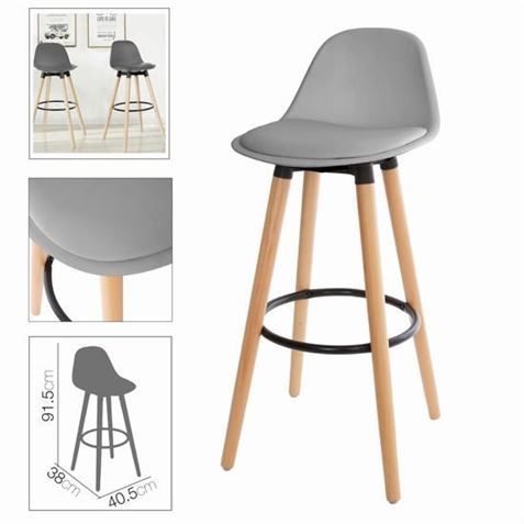 TABURETE ALTO CON RESPALDO Y ACOLCHADO GRIS - 41044.