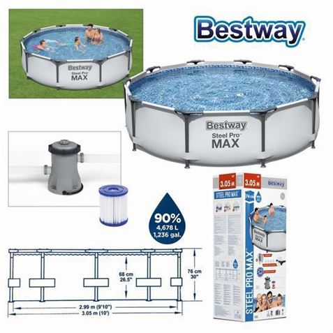 PISCINA CIRCULAR STEEL PRO + BOMBA FILTRO 305CM DIÁMETRO X H76CM BESTWAY - 56408.