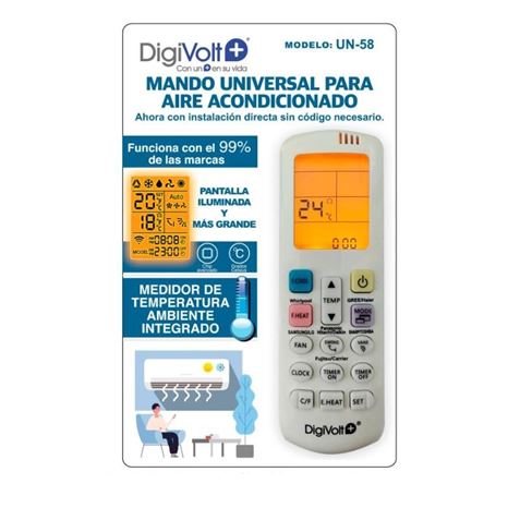 MANDO UNIVERSAL PARA AIRE ACONDICIONADO CON LUZ UN58 DIGIVOLT - UN58