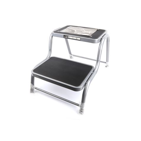 TABURETE ACERO 2 PELDAÑOS MADER - 10411-2