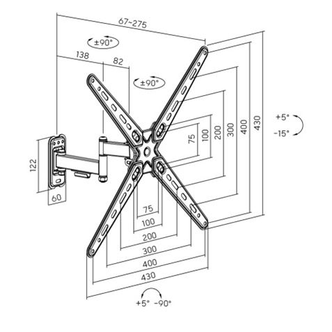SOPORTE CON BRAZO TV 13"-55" DOBLE EXTENSION CROMAD - CR1173-4