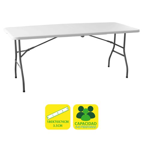 REACONDICIONADA MESA DE RESINA PLEGABLE 180X70X74CM 3.5CM SUNGARDEN - SG0099