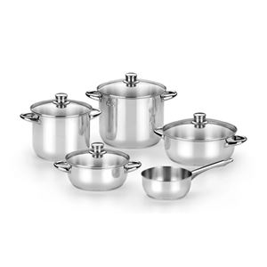 BATERIA DE COCINA 9 PIEZAS ACERO INOX OPTIMA TAPAS VIDRIO MONIX - M450001