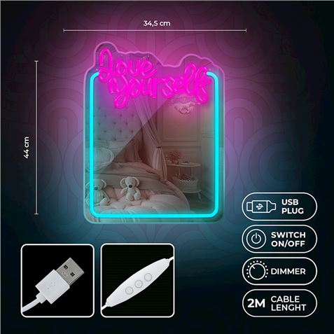 ESPEJO DECORATIVO CON NEON LED LOVE YOURSELF FOREVER - RTV200015-1