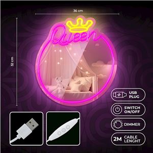 ESPEJO DECORATIVO CON NEON LED QUEEN FOREVER - RTV200018-1