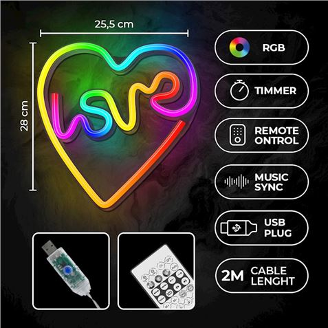 LAMPARA DECORATIVA NEON LED LOVE IN HEART FOREVER - RTV100439-1