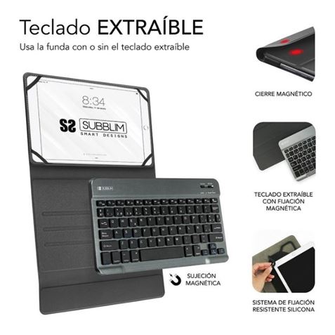 FUNDA CON TECLADO BLUETOOTH EXTRAIBE 10.1-10.8" SUBBLIM - 8436586741075-1