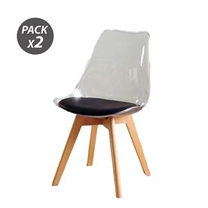 PACK 2 SILLAS DESIGN D1000 TRANSPARENTES + COJÍN NEGRO MUVIP - MV0609