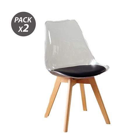 PACK 2 SILLAS DESIGN D1000 TRANSPARENTES + COJÍN NEGRO MUVIP - MV0609-1