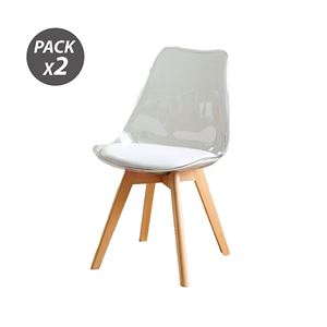 PACK 2 SILLAS DESIGN D1000 TRANSPARENTES + COJÍN BLANCO MUVIP - MV0608