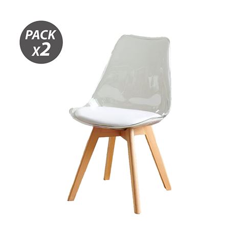 PACK 2 SILLAS DESIGN D1000 TRANSPARENTES + COJÍN BLANCO MUVIP - MV0608