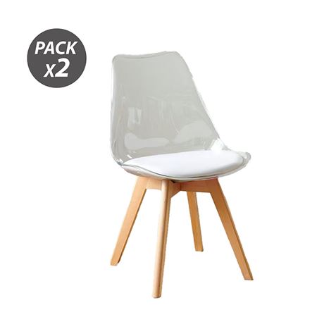 PACK 2 SILLAS DESIGN D1000 TRANSPARENTES + COJÍN BLANCO MUVIP - MV0608-1