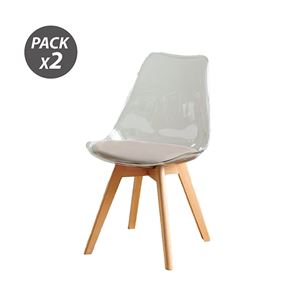 PACK 2 SILLAS DESIGN D1000 TRANSPARENTES + COJÍN MARRÓN MUVIP - MV0610