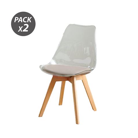 PACK 2 SILLAS DESIGN D1000 TRANSPARENTES + COJÍN MARRÓN MUVIP - MV0610