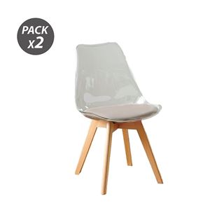 PACK 2 SILLAS DESIGN D1000 TRANSPARENTES + COJÍN MARRÓN MUVIP - MV0610-1