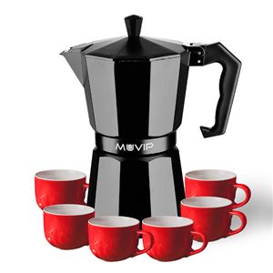 CAFETERA 6 TAZAS ALUMINIO NEGRO MATE ANTIADHERENTE MUVIP - MV0607
