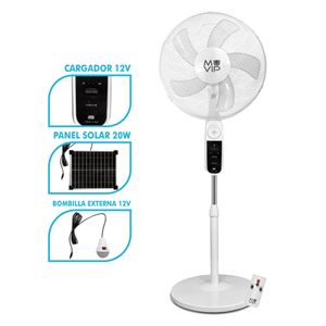 VENTILADOR DE PIE SOLAR 40CM | LUZ LED | CARGADOR USB | 4 VELOCIDADES MUVIP - MV0598
