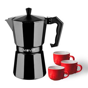 CAFETERA 3 TAZAS ALUMINIO NEGRO MATE ANTIADHERENTE MUVIP - MV0606