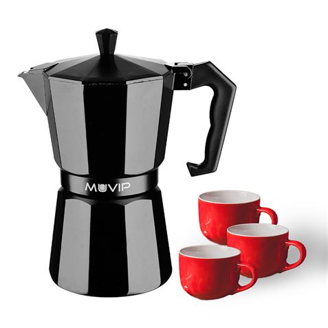 CAFETERA 3 TAZAS ALUMINIO NEGRO MATE ANTIADHERENTE MUVIP - MV0606