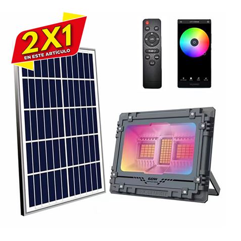 FOCO LED SOLAR 60W 515LM RGB + CONTROL REMOTO ELBAT (2 X 1)