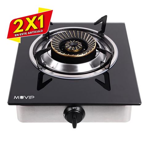 COCINA GAS INOX 1 FUEGO CRISTAL TEMPLADO MUVIP (2 X 1)