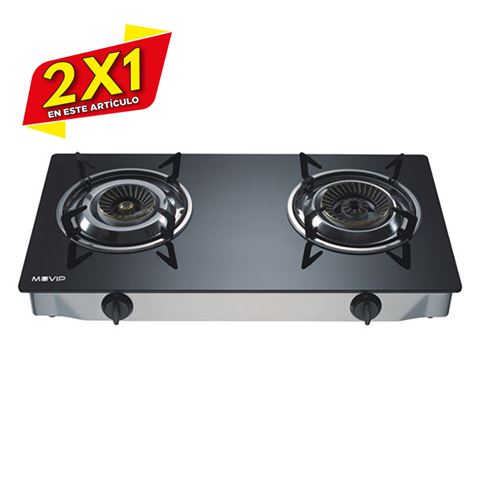 COCINA GAS INOX 2 FUEGOS CRISTAL TEMPLADO MUVIP (2 X 1)