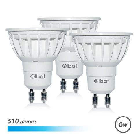 PACK 3 BOMBILLAS LED GU10 | 6W | 510LM | LUZ FRIA | ELBAT - EB0342
