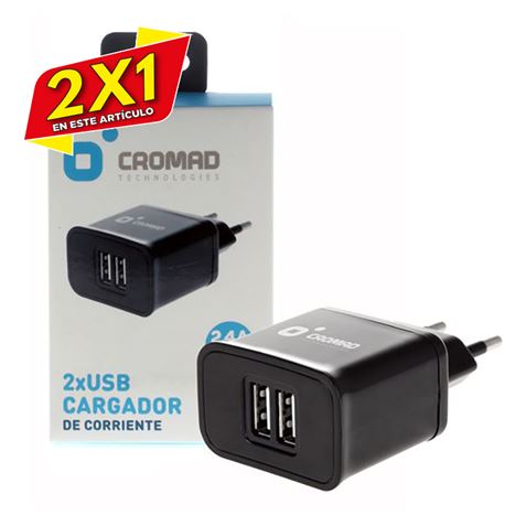 CARGADOR DE CORRIENTE 2.4A 2 X USB NEGRO CROMAD (2 X 1)