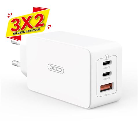 CARGADOR DE CORRIENTE CE13 65W 2 X TIPO C + 1 X USB XO BLANCO (3 X 2)