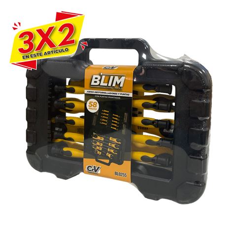 JUEGO 58 PIEZAS DESTORNILLADORES Y PUNTAS BLIM (3 X 2)