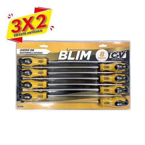 JUEGO 8 PIEZAS DESTORNILLADORES LARGOS BLIM (3 X 2)