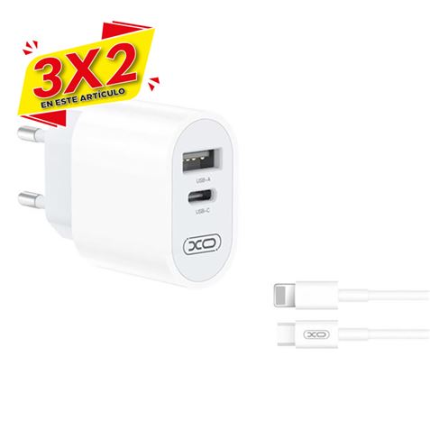 CARGADOR DE CORRIENTE L97 TIPO C + USB + CABLE LIGHTNING XO (3 X 2)