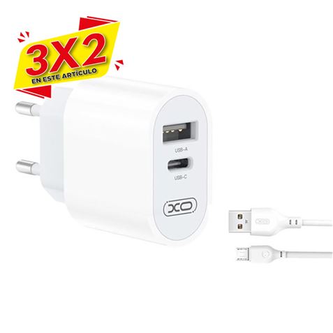 CARGADOR DE CORRIENTE L97 TIPO C + USB + CABLE MICRO USB XO (3 X 2)