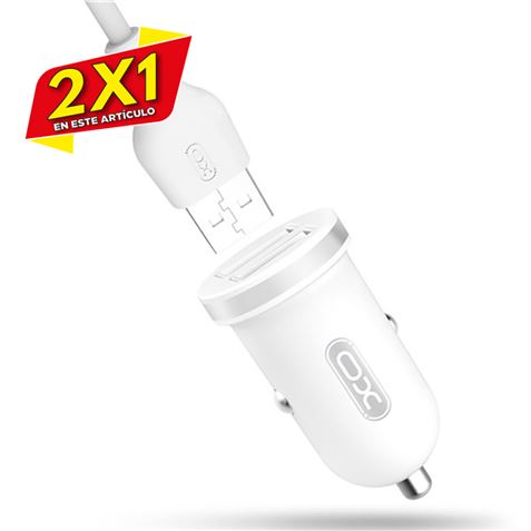 PACK CARGADOR MECHERO TZ08 2.1A + CABLE TIPO MICRO USB BLANCO XO