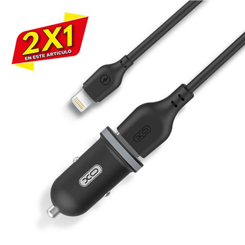 PACK CARGADOR MECHERO TZ08 2.1A + CABLE TIPO LIGHTNING NEGRO XO (2 X 1)